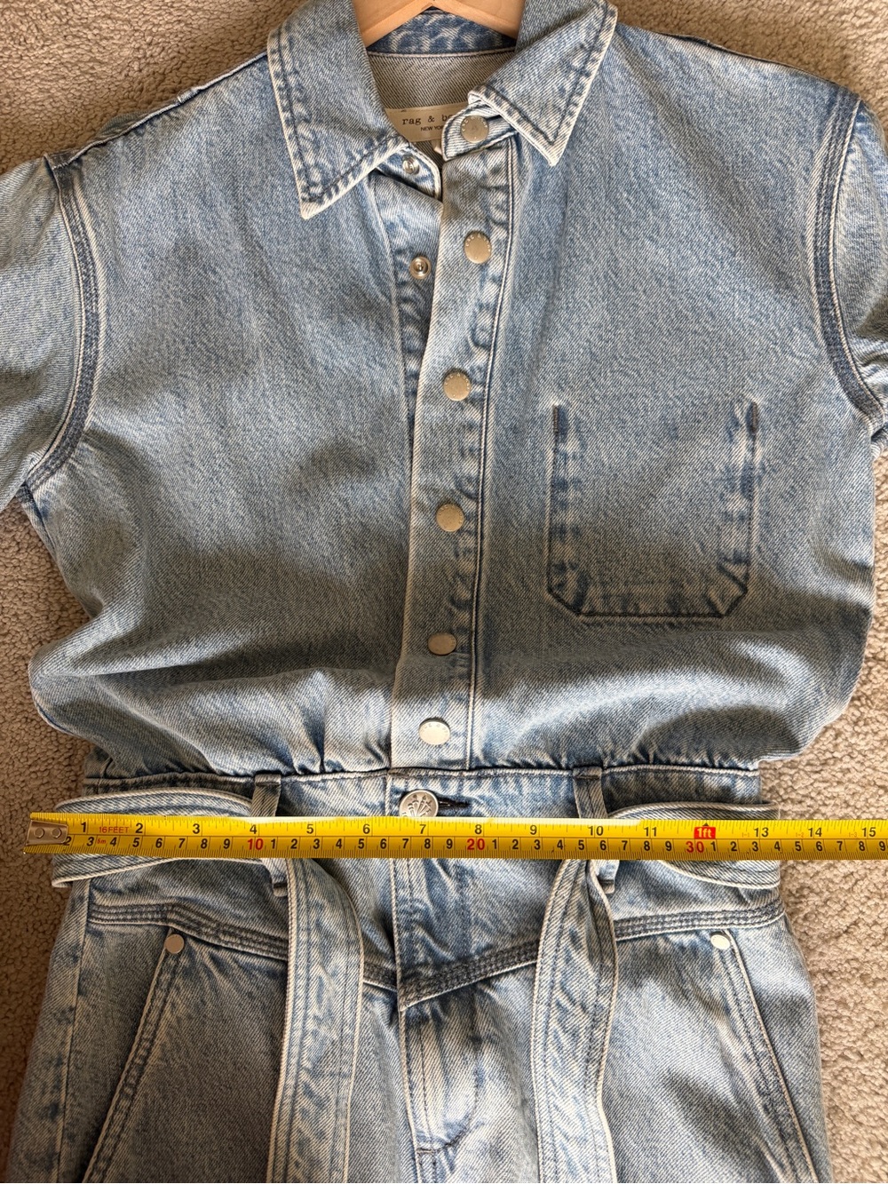 Rag & Bone Mia Denim Shirt Dress XS Clean Lou Belted Snap Front Midi 100% Cotton - Picture 10 of 12